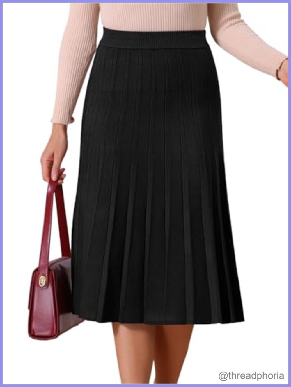 Pleated A-Line Knit Midi Sweater Skirt Viscose Blend